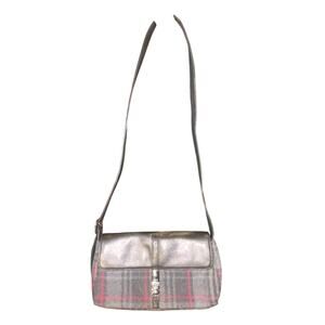 Etienne Aigner Black Leather/Checkered Wool Shoulder Bag
